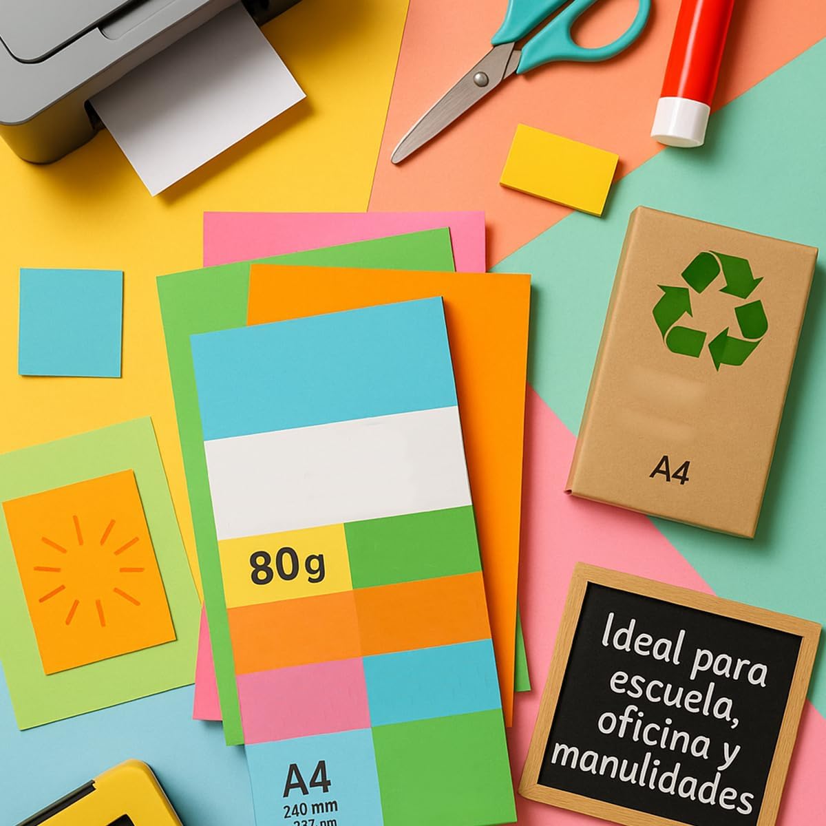 Pack of 100 Sheets of A3 80g Coloured Paper for Crafts, Printers, Scrapbooking - Ideal Origami, Papyroflexia, Office and School (Strong Assortment, 100 h) – Bild 5