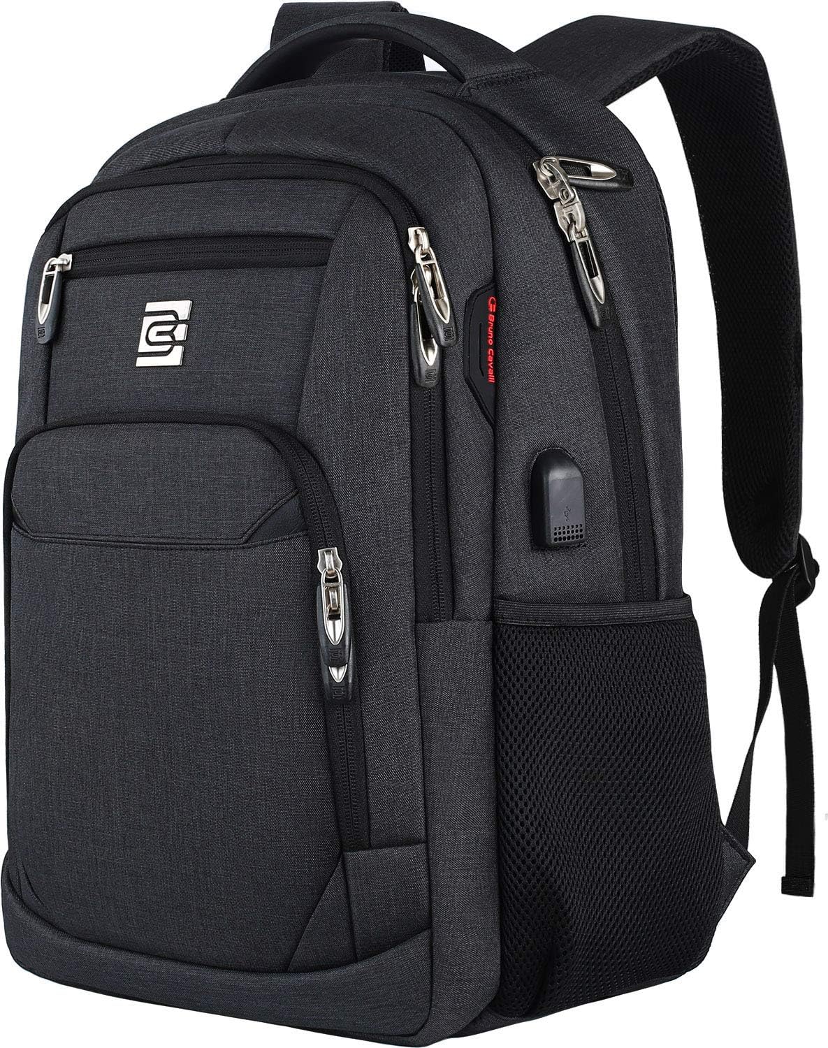 marcello Laptop Backpacks with USB Charging Port Men Women for Work School Uni School Backpack for Boys Teenagers with Laptop Compartment & Anti-Theft Bag, black, Modern