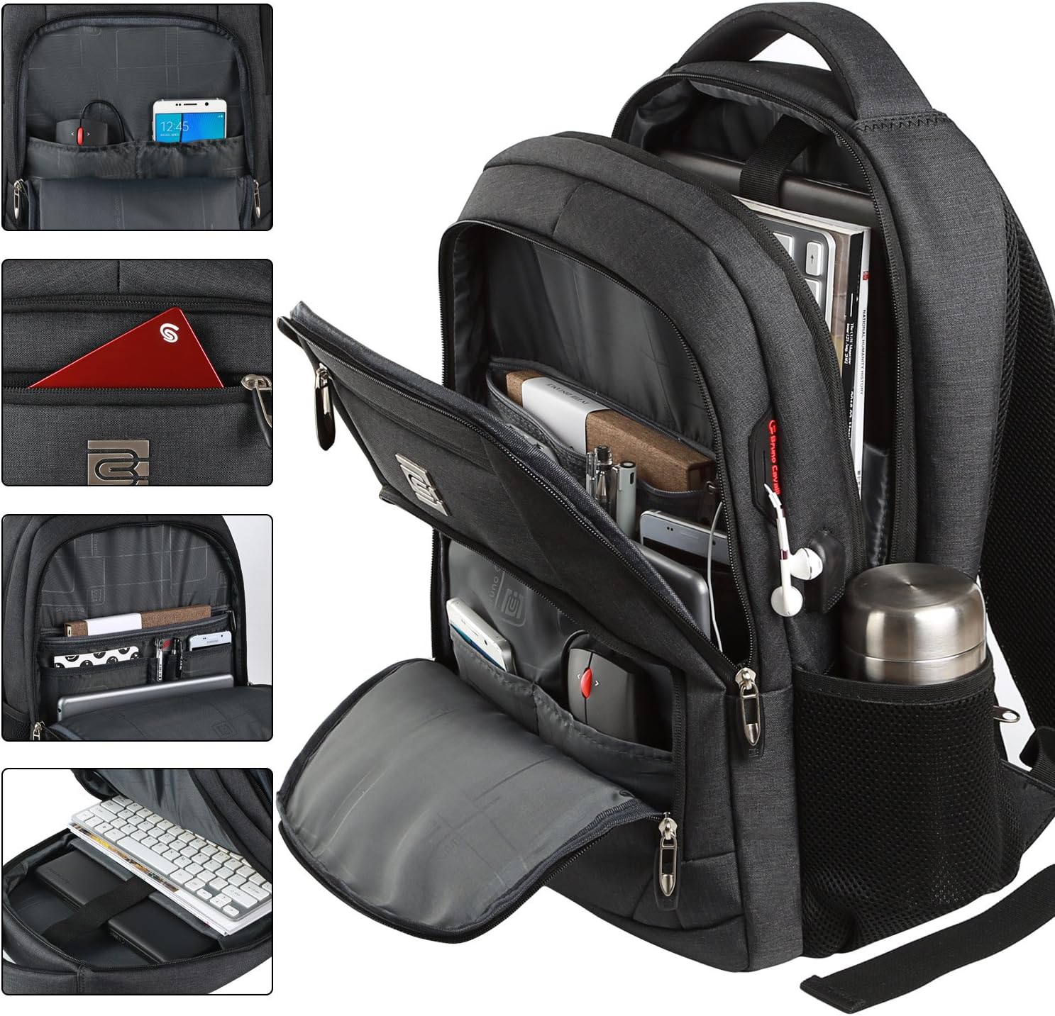 marcello Laptop Backpacks with USB Charging Port Men Women for Work School Uni School Backpack for Boys Teenagers with Laptop Compartment & Anti-Theft Bag, black, Modern – Bild 3