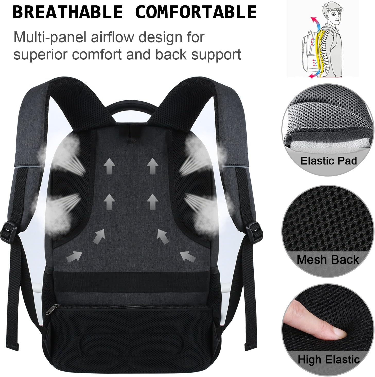 marcello Laptop Backpacks with USB Charging Port Men Women for Work School Uni School Backpack for Boys Teenagers with Laptop Compartment & Anti-Theft Bag, black, Modern – Bild 5