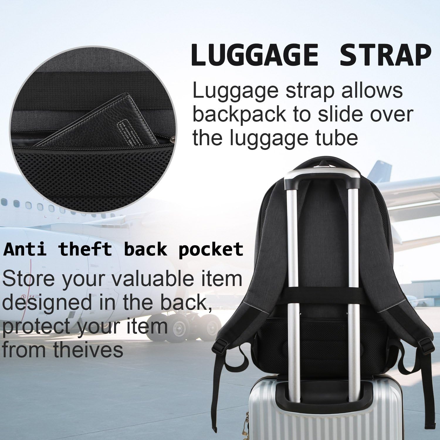 marcello Laptop Backpacks with USB Charging Port Men Women for Work School Uni School Backpack for Boys Teenagers with Laptop Compartment & Anti-Theft Bag, black, Modern – Bild 6