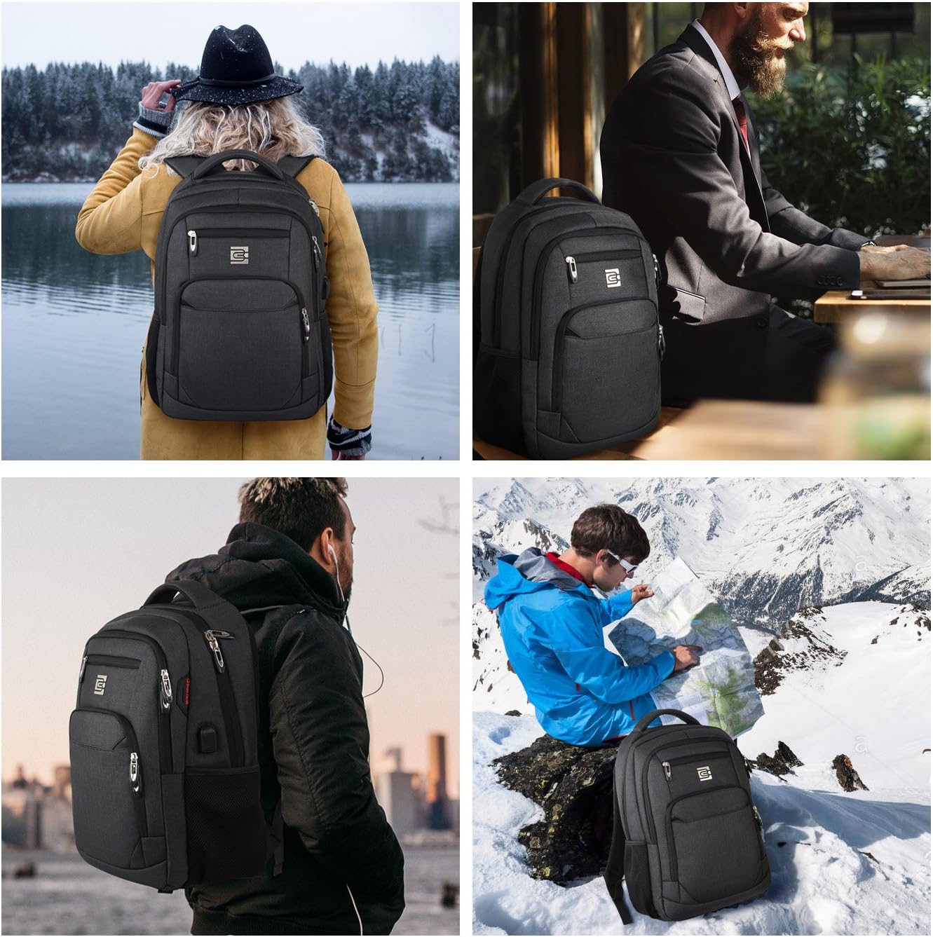 marcello Laptop Backpacks with USB Charging Port Men Women for Work School Uni School Backpack for Boys Teenagers with Laptop Compartment & Anti-Theft Bag, black, Modern – Bild 7