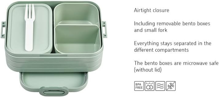 Mepal Midi Lunch Box with Bento Box for 2 Sandwiches or 4 Slices of Bread, for Small Snacks and Leftovers, Adult Lunch Box, Food Box with Compartments, Nordic Sage – Bild 3
