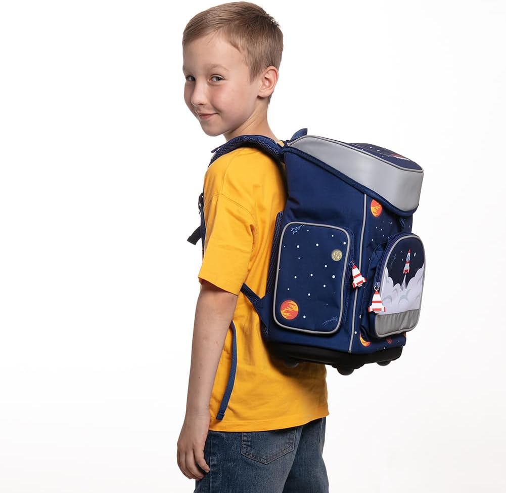 MUWO Children's School Bag Set of 5 Ergonomic Lightweight School Backpack with Sports Bag, Gym Bag, Pencil Case, Only 920 g, Space design – Bild 3