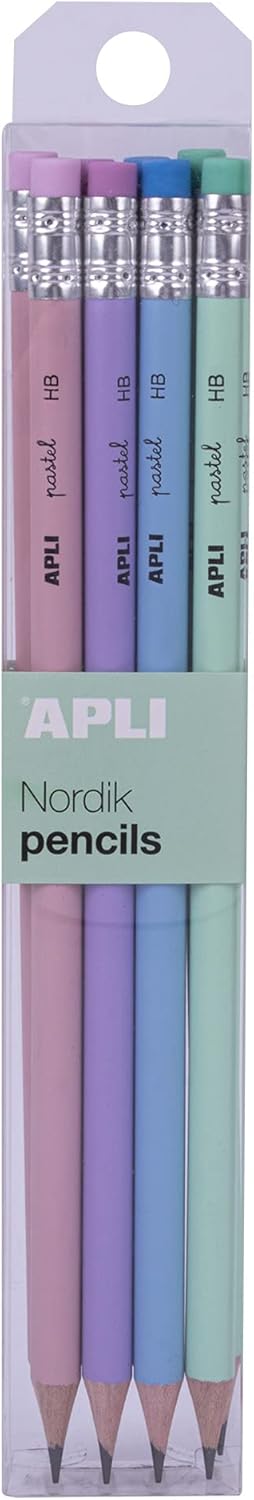 APLI Pack of 8 Pastel Graphite Pencils HB with Eraser 18824