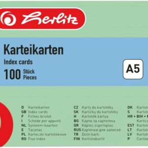 Herlitz A5 Record Cards Lined Green Pack of 100