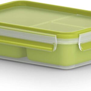 EMSA Clip & Go 518100 Lunch Box, 1.2 L, Lunch Box with 3 Practical Inserts and Lid, 100% Leak-Proof, with Fresh Seal, Transparent, Light Green, Made in Germany