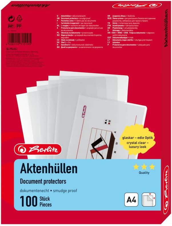 Herlitz A4 Cut Flush Folder - Clear (100 Pieces)