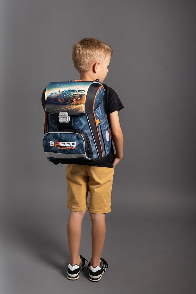 Premium School Set 4 Pieces: Ergonomic School Backpack, Sports Bag & Pencil Case with A4 Document Box Ideal for 1st & 2nd Class, Auto, Backpack – Bild 8