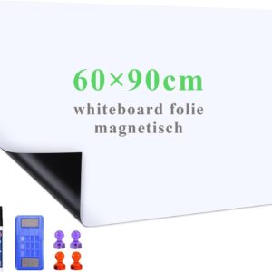 Whiteboard Film, 90 x 60 cm, Magnetic Self-Adhesive Whiteboard Film, Whiteboard Sticker, DIY, Includes Marker and Sponge, Wall Film for Smooth Surfaces in School, Office, Home