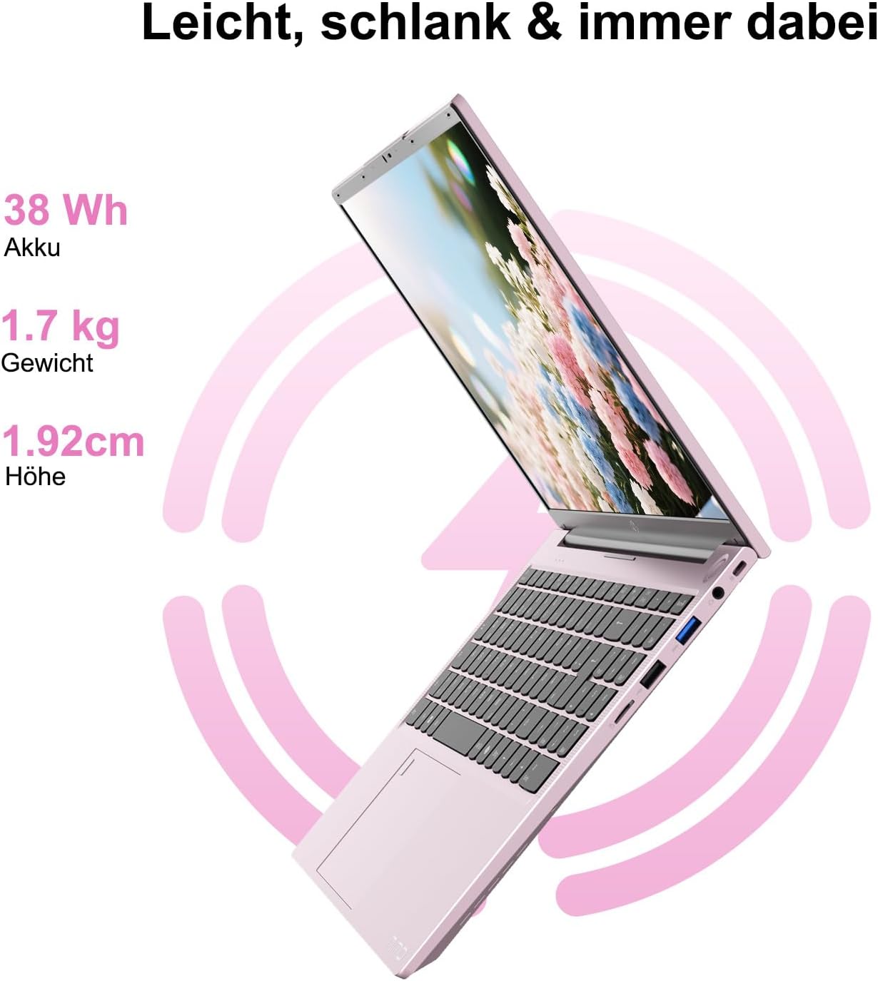 NIMO Rose Gold Laptop 15.6 Inch Full HD: 16GB RAM, 1TB SSD, Intel N100, WiFi Connectivity, USB-C 65W, Fingerprint, Illuminated Keyboard, Lightweight Computer for Work & Study – Bild 6