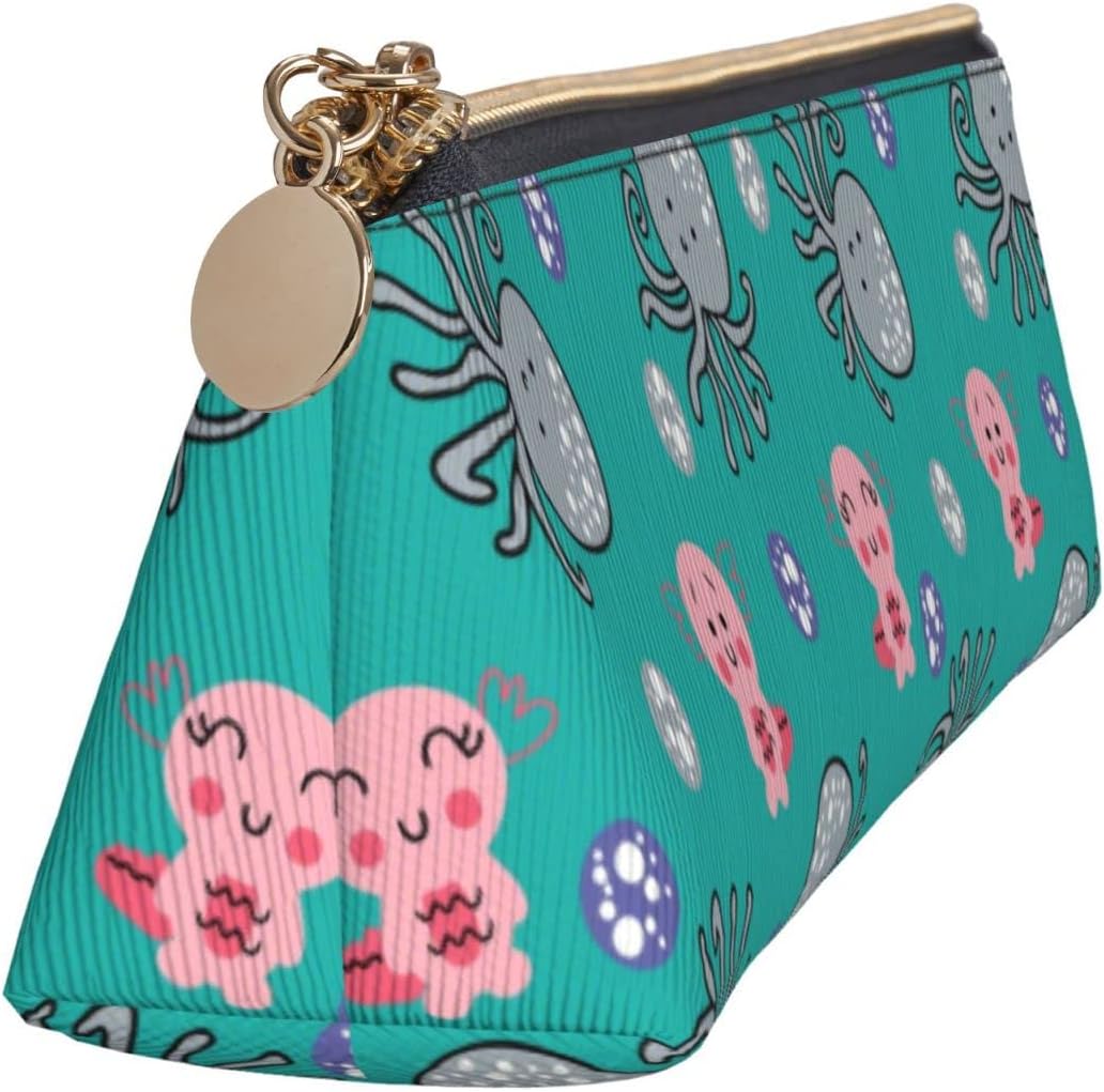 Kawaii Axolotl-Tiermuster-Bleistiftbeutel, dreieckiges Stiftetui, tragbarer Bleistiftbeutel, Leder-Organizer mit Reißverschluss, Kosmetiktasche – Bild 3