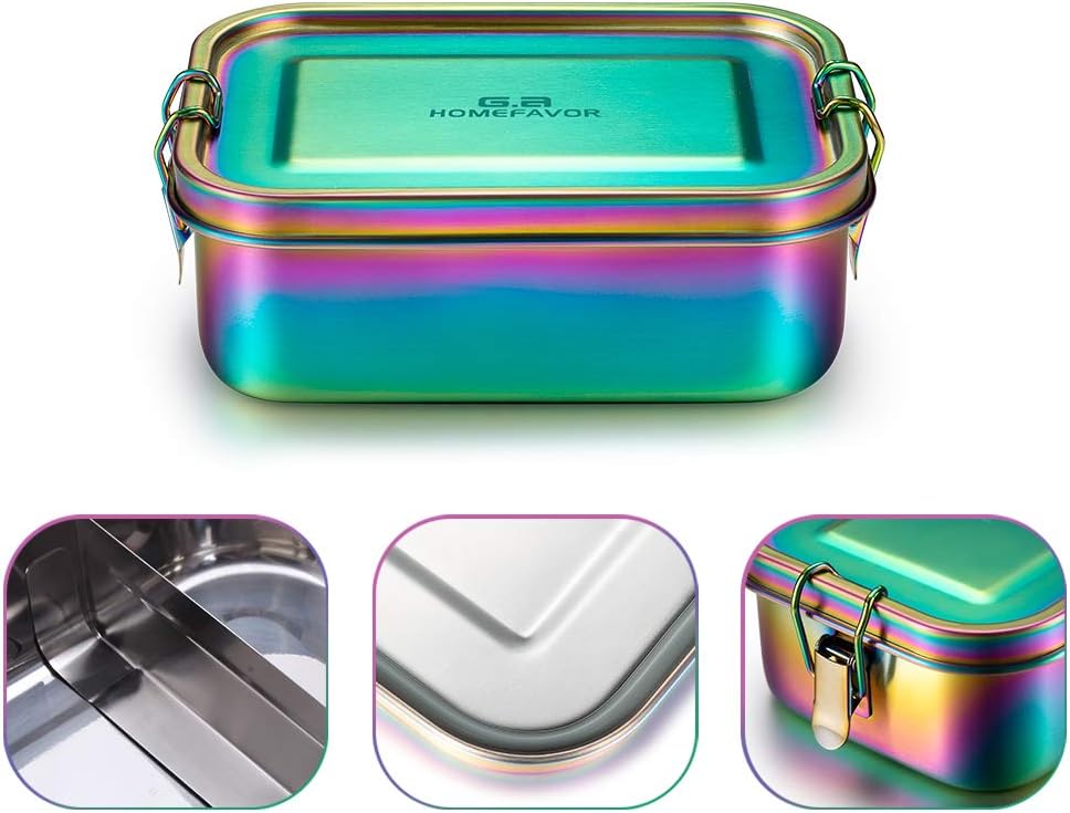 G.a HOMEFAVOR Stainless Steel Bento Box Leak-Proof Metal Lunch Box 800 ml with Removable Divider Galvanised Rainbow Colour Lunch Box – Bild 5