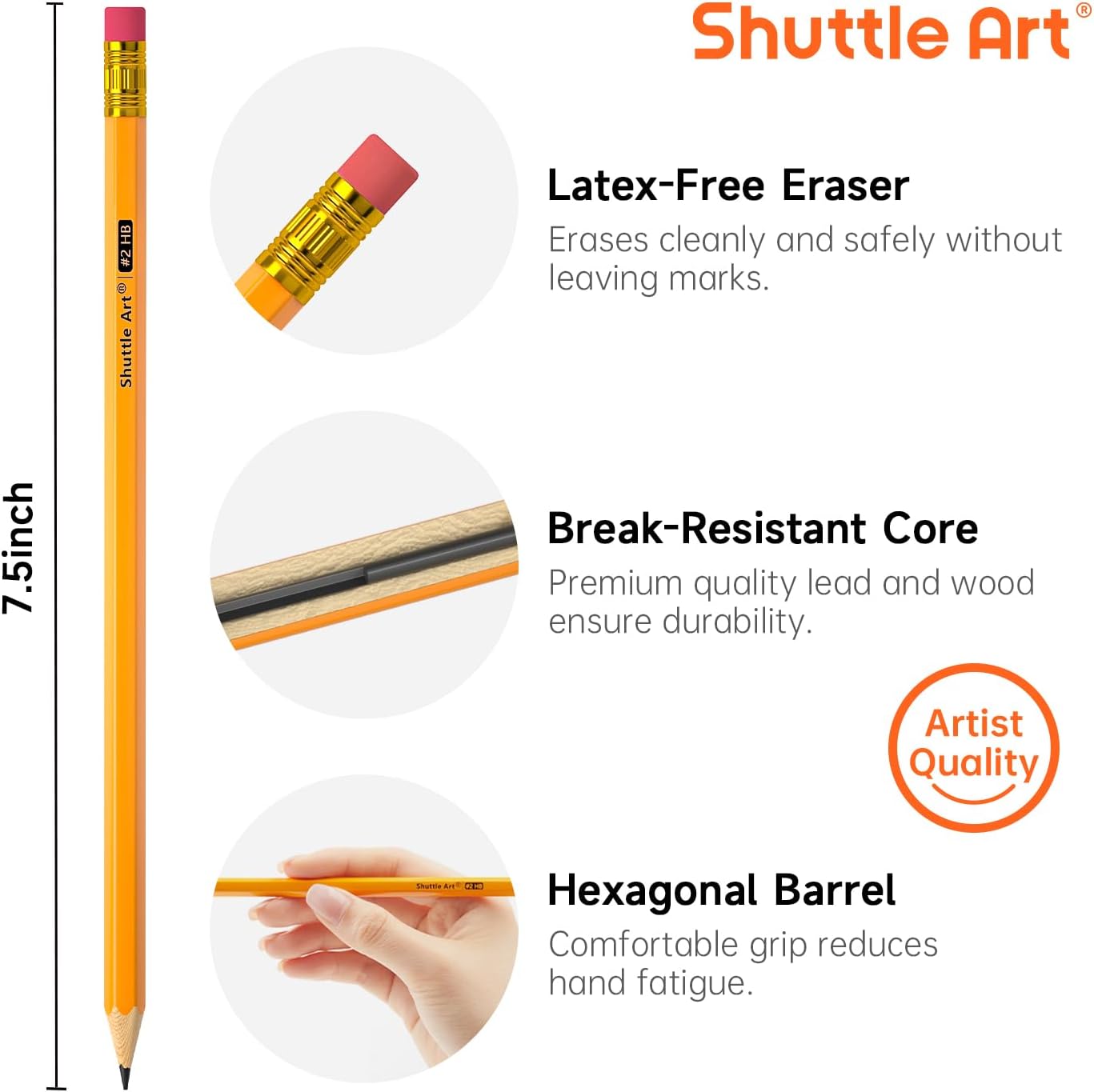 Shuttle Art HB Pencils, 60 Pieces Pre-Sharpened Yellow Pencils with Eraser, Graphite Pencils in Bulk Packaging, Pencil Set for Children and Adults for Writing, Drawing and Sketching – Bild 3