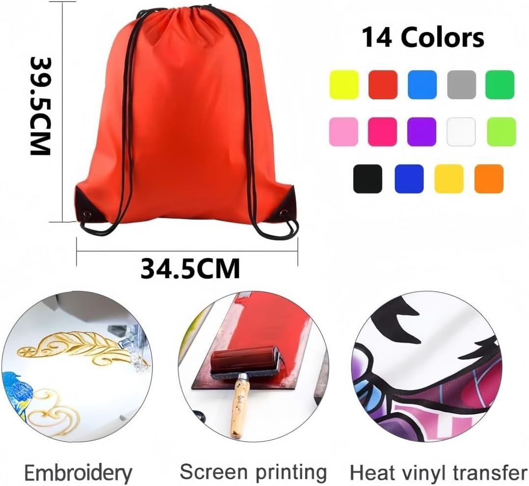 KAHEIGN 15 Pieces Gym Bag Drawstring Backpack Bag, 14 Colours Sack Pack Cinch Gym Bag with Drawstring Sports String Backpack Sports Bags for Fitness or Travel (39 x 34 cm) – Bild 5