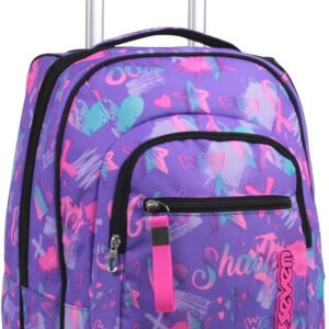 Seven Trolley 2 in 1 School Bag with Wheels, Backpack with Trolley Function for Kids from 1st Class for School, Travel, Girls & Boys, Purple, School & Leisure Time