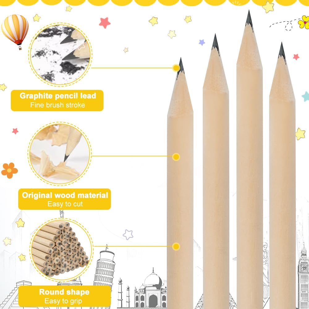 Pack of 60 HB Wooden Pencils Natural Wood Pencils Natural 17.7 cm x 0.7 cm Wooden Pencils HB Pencil Set Wooden Pencil Graphite Pencils for Students Office School Supplies – Bild 3