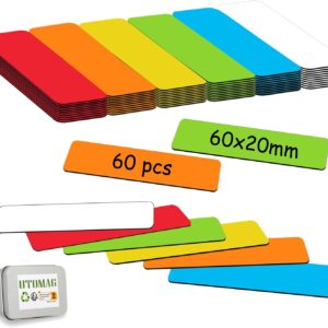 Pack of 60 Magnetic Labels, Writeable, 60 x 20 mm, Magnetic Strips, Writeable, Colourful, Wipe-Clean Magnetic Signs, Magnetic Labels for Whiteboards, Fridges, Magnetic Boards, Classrooms