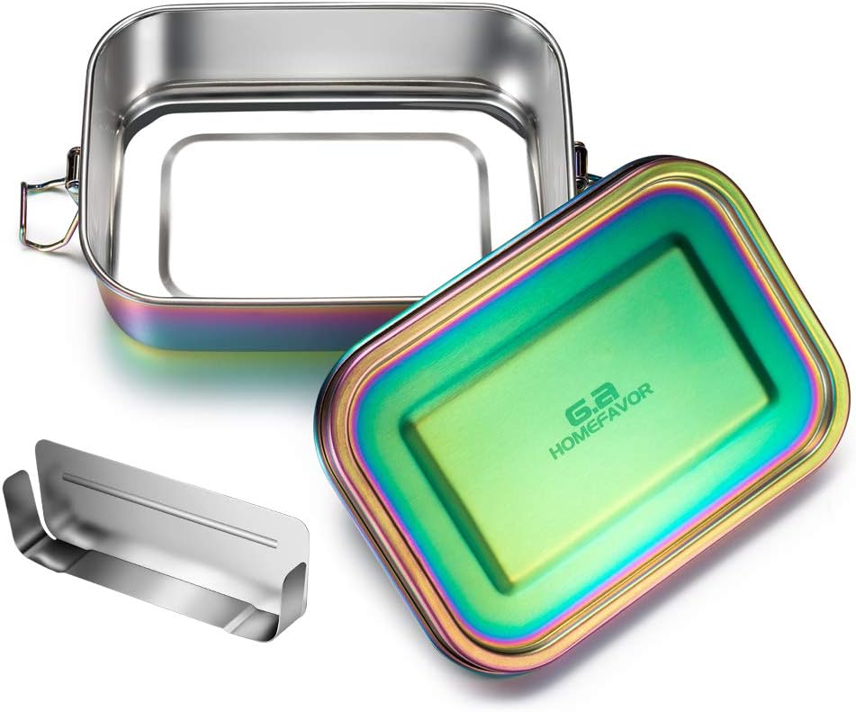 G.a HOMEFAVOR Stainless Steel Bento Box Leak-Proof Metal Lunch Box 800 ml with Removable Divider Galvanised Rainbow Colour Lunch Box – Bild 2