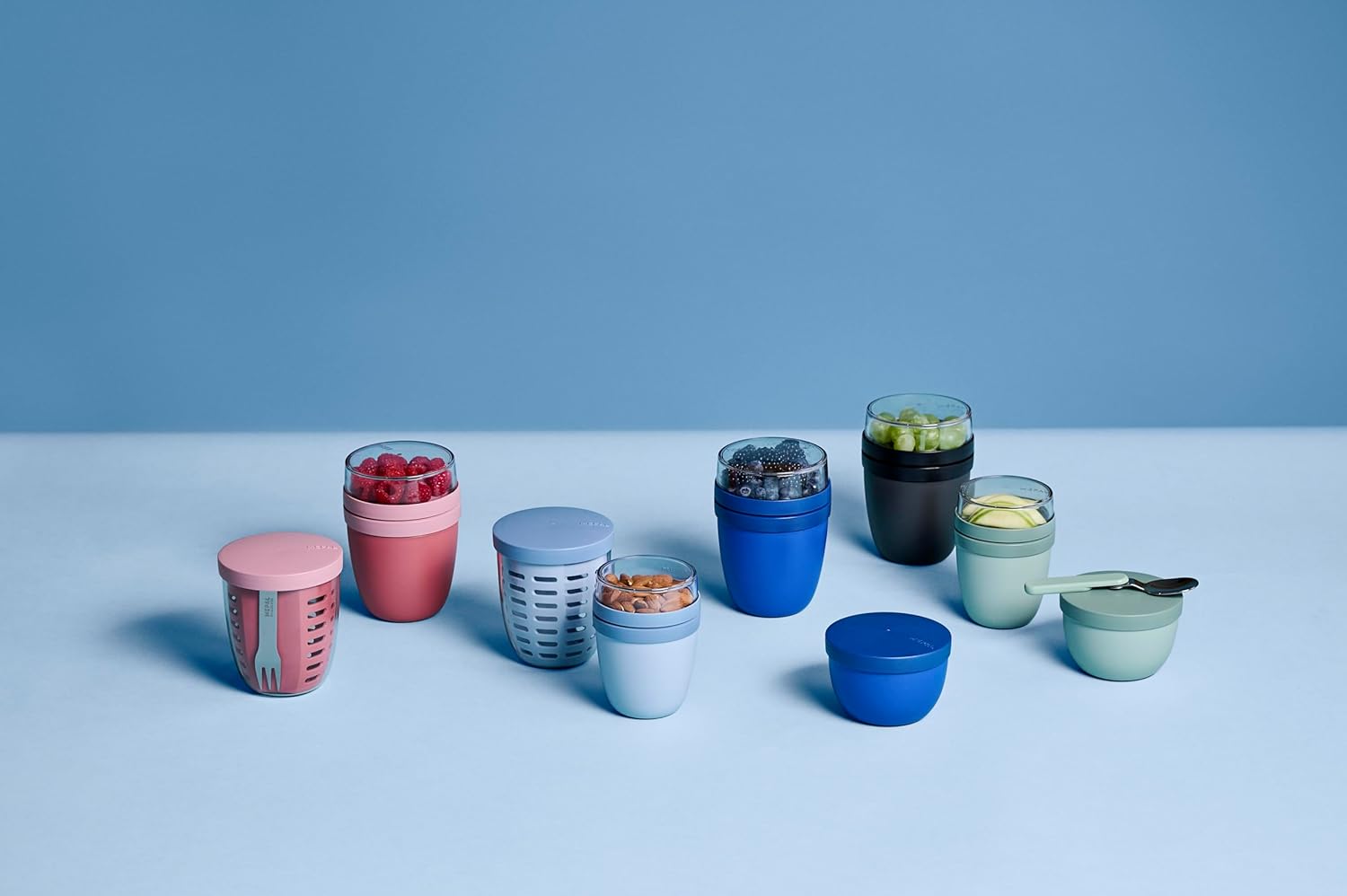 Mepal - Lunchpot Ellipse - Praktischer Joghurtbecher & Müslibecher - Unterteilung für Joghurt & Müsli - Geeignet für Gefrierschrank, Mikrowelle & Spülmaschine - 500 ml + 200 ml - Nordic Sage – Bild 8