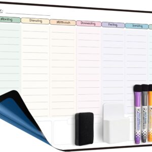 MCCORL 42 x 28 cm Whiteboard Weekly Planner Wipe Clean Self-Adhesive for the Wall, Glass and Wood (Any Smooth Surface) Planning Board, Memo Board in German