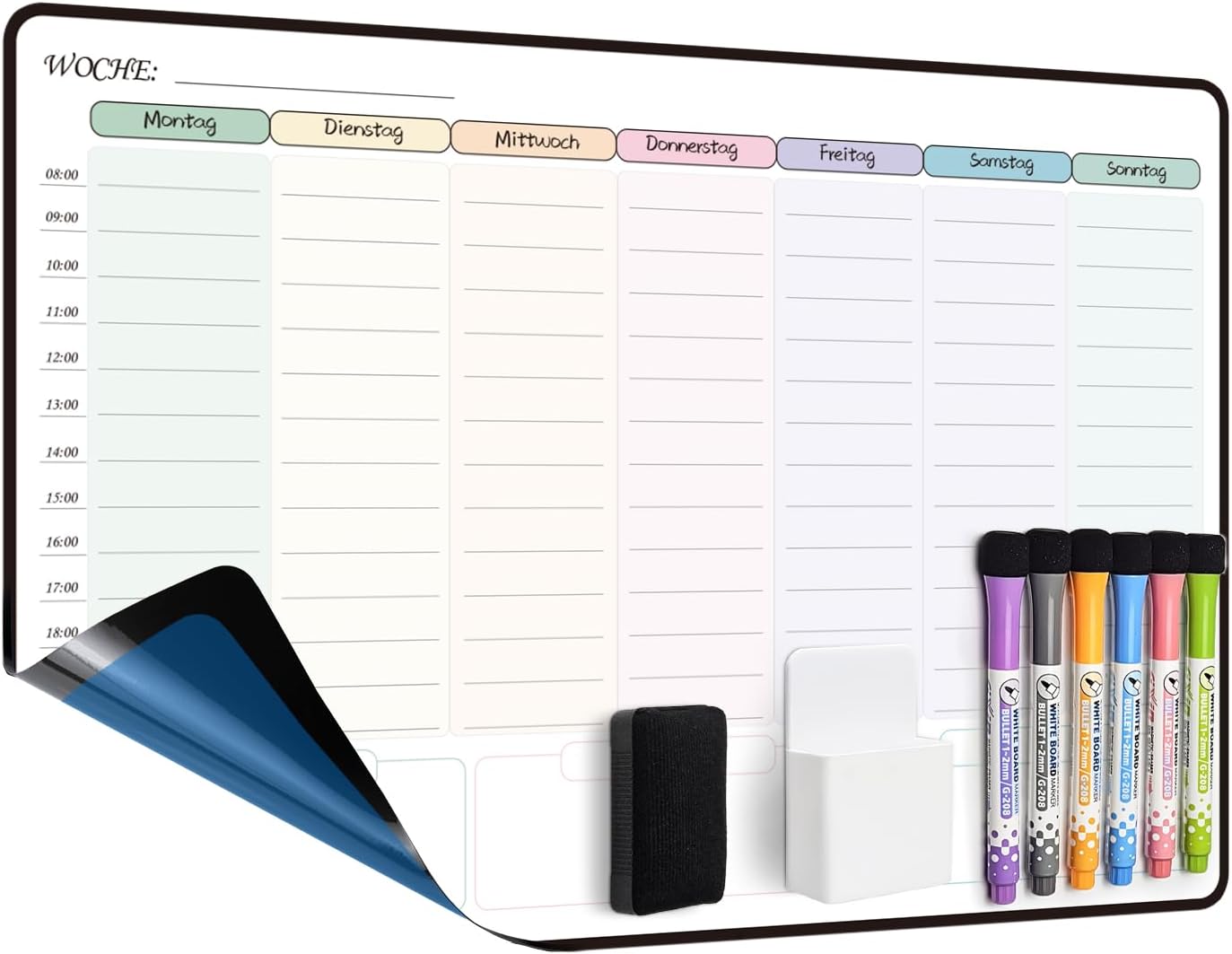 MCCORL 42 x 28 cm Whiteboard Weekly Planner Wipe Clean Self-Adhesive for the Wall, Glass and Wood (Any Smooth Surface) Planning Board, Memo Board in German
