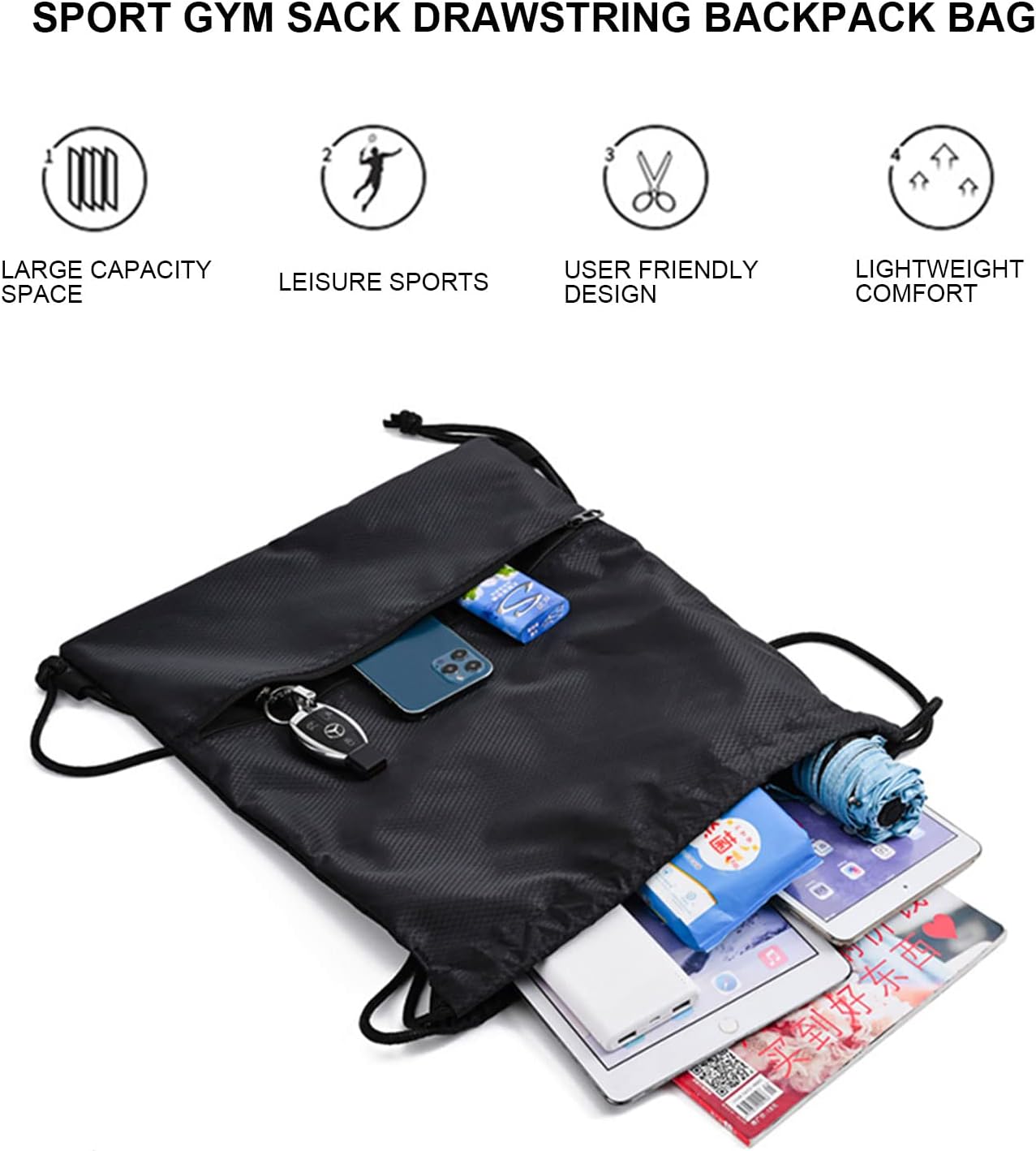 Drawstring Bag for Women Men Gym Bag Drawstring Waterproof Drawstring Bag with Zipper Outer for Sports Holiday Travel – Bild 5