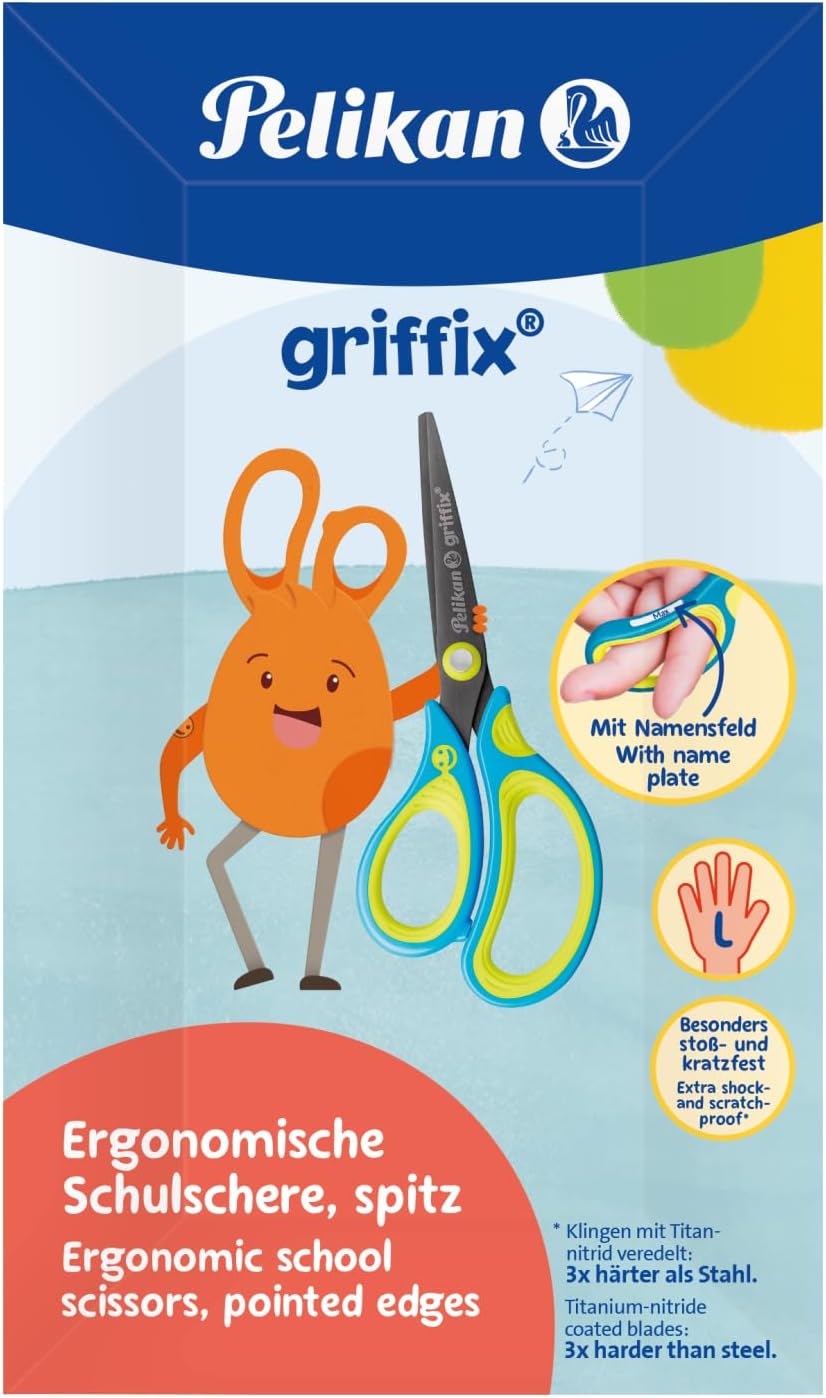 Pelikan 820592 griffix® School Scissors with Pointed Blades for Left-Handed Children, Neon Fresh Blue, Pack of 1 – Bild 6