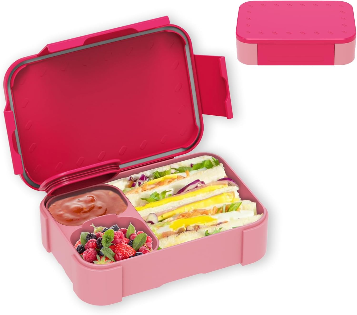 Children's Lunch Box with Compartments, 900 ml Leak-Proof Bento Box, Children's Lunch Box, Leak-proof Compartments, Lunch Box for Girls and Boys, Microwave/Dishwasher Safe, Pink