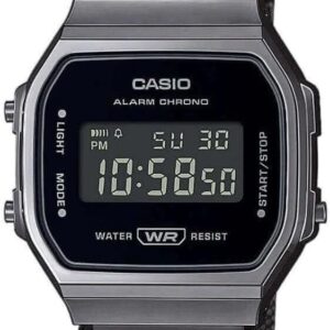 Casio A168WEMB-1BEF Unisex Quartz Watch, 37.00 mm Case Size with Black Digital Dial and Black Metal Strap, black, A168WEMB-1BEF