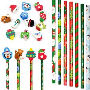 School HB Pens Set of 24 Christmas Pencils with Erasers Pencils Children Party Bags with Eraser Christmas Party Favours for Children Christmas Gift