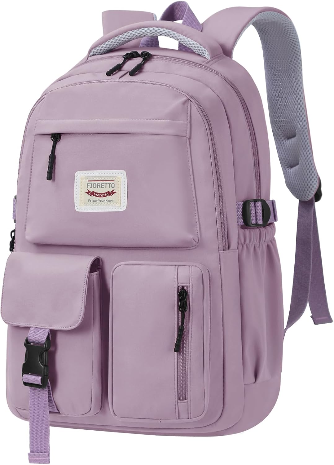 FIORETTO School Backpack Teenager Girls Women School Bag School Bag Backpack School 14 Inch Laptop Compartment Water-Repellent & Lightweight, A-purple, M, Rucksack Backpacks