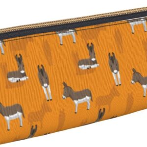 Funny Cartoon Donkey Pattern Pencil Case Triangle Portable Pencil Case Leather Organizer Zipper Cosmetic Bag, White, Bag organiser