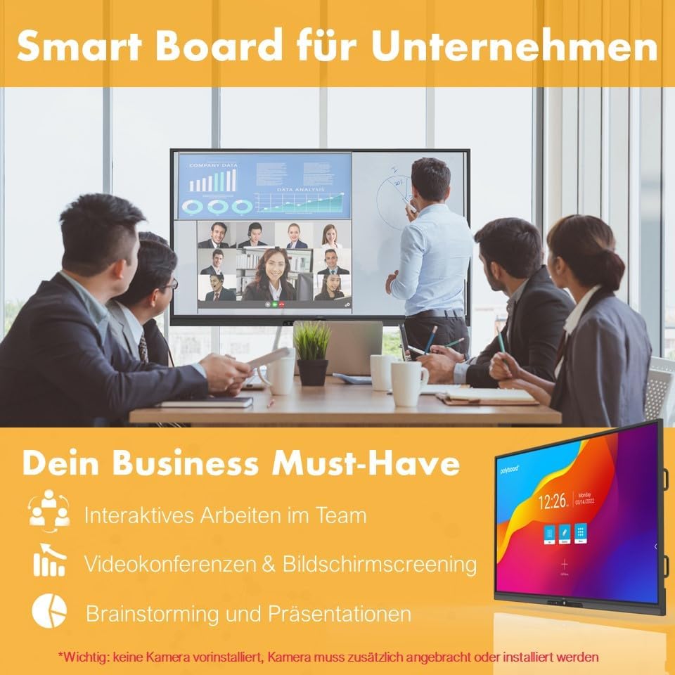 polyboard - Interactive Whiteboard 65 Inch (3840 x 2160 UHD) 2.4G WiFi - Digital Smart Board Classroom, Homeschooling, Presentation & Meeting - All-in-One Flipchart Monitor with Touch Screen – Bild 5