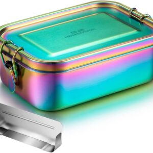 G.a HOMEFAVOR Stainless Steel Bento Box Leak-Proof Metal Lunch Box 800 ml with Removable Divider Galvanised Rainbow Colour Lunch Box