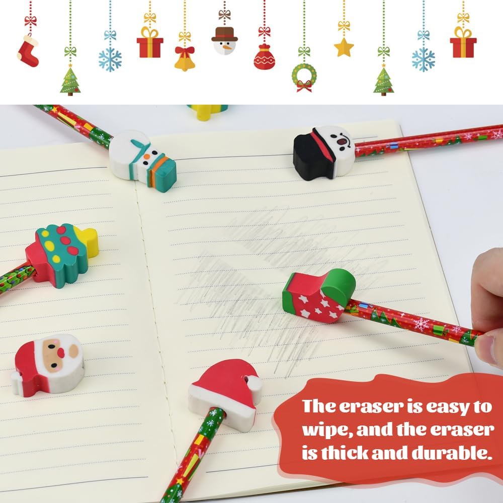 School HB Pens Set of 24 Christmas Pencils with Erasers Pencils Children Party Bags with Eraser Christmas Party Favours for Children Christmas Gift – Bild 4