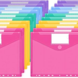 JEFURE A4 Document Wallet Pack of 20, 5 Colours Document Folder, Waterproof Folders with 11 Holes, Velcro Fastening and Label Pockets, Transparent Document Sleeves for Documents Organising