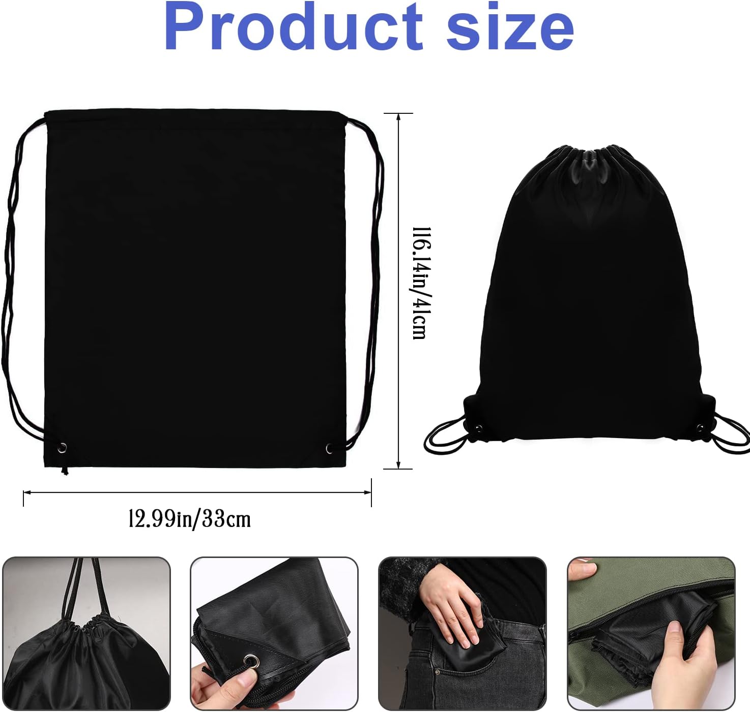 Sliverdew Drawstring Bag, Black PE Bag Drawstring Gym Bag String Swimming Bag Drawstring Backpack for Sports, Gym, Travel, Swimming, Beach – Bild 2