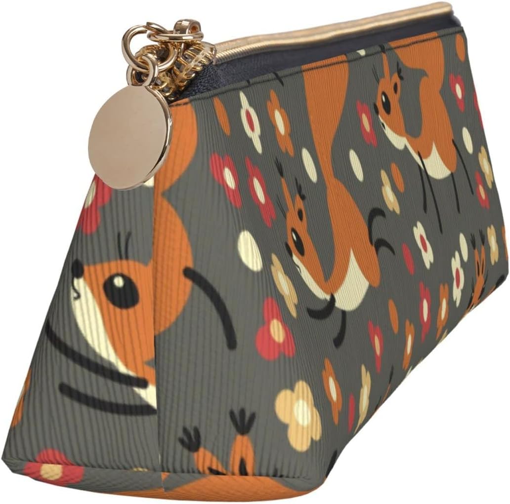 Federmäppchen mit süßem Streifenhörnchen- und Pilzmuster, dreieckiges Stiftetui, tragbares Federmäppchen, Leder-Organizer mit Reißverschluss, Kosmetiktasche – Bild 3