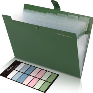SKYDUE Expanding File A4, Document Folder with 8 Compartments, A4 Folder / File Folder A4 / Document Bag / Folder Organiser for Office Home School Documents (Green)