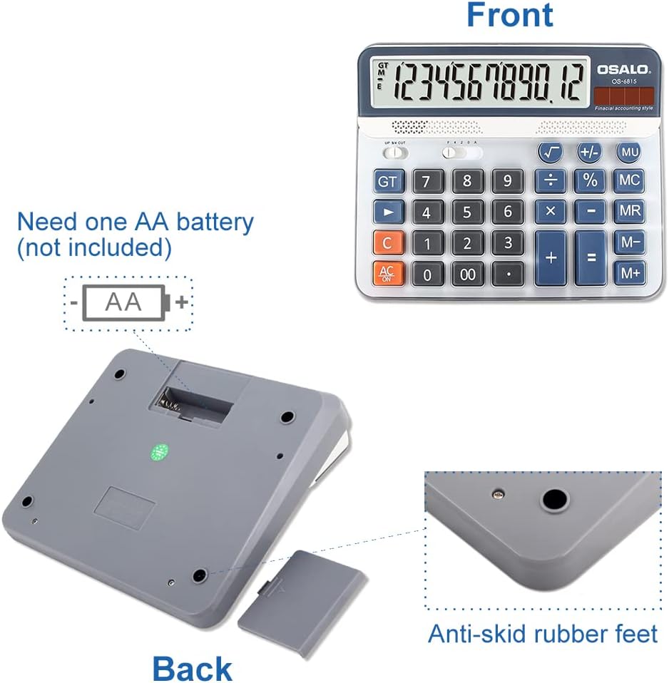 OSALO OS-6815 Large Desktop Calculator Large 12-Digit LCD Display Solar Calculator – Bild 7