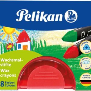 Pelikan 722942, Wax Crayons Waterproof, Triangular, 8 Pieces