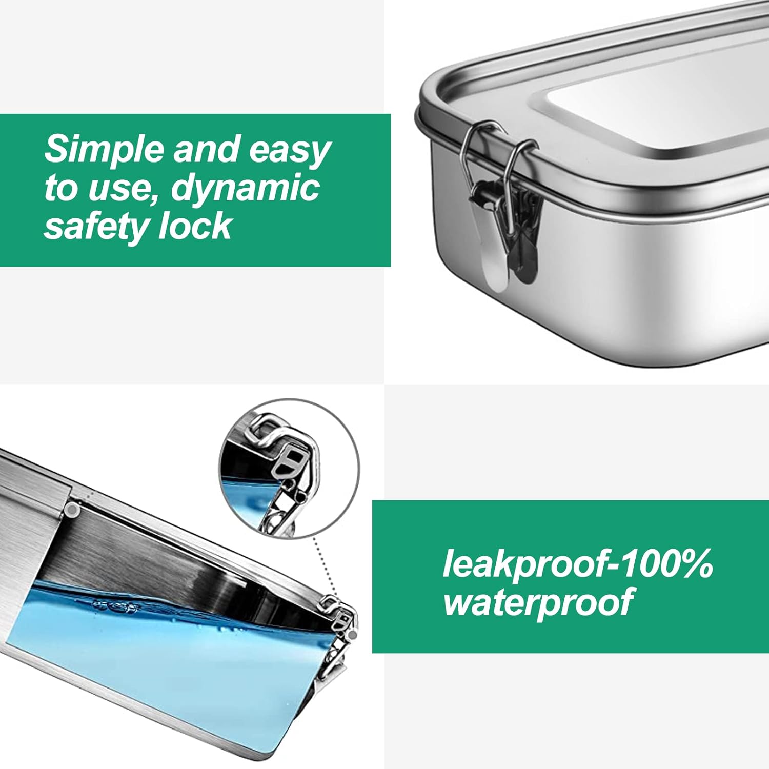 Newaner Stainless Steel Lunch Box, 800 ml Leak-proof Lunch Box with Removable Divider, Sustainable and Environmentally Friendly Lunch Box, Stainless Steel Children's Lunch Box with Compartments – Bild 2