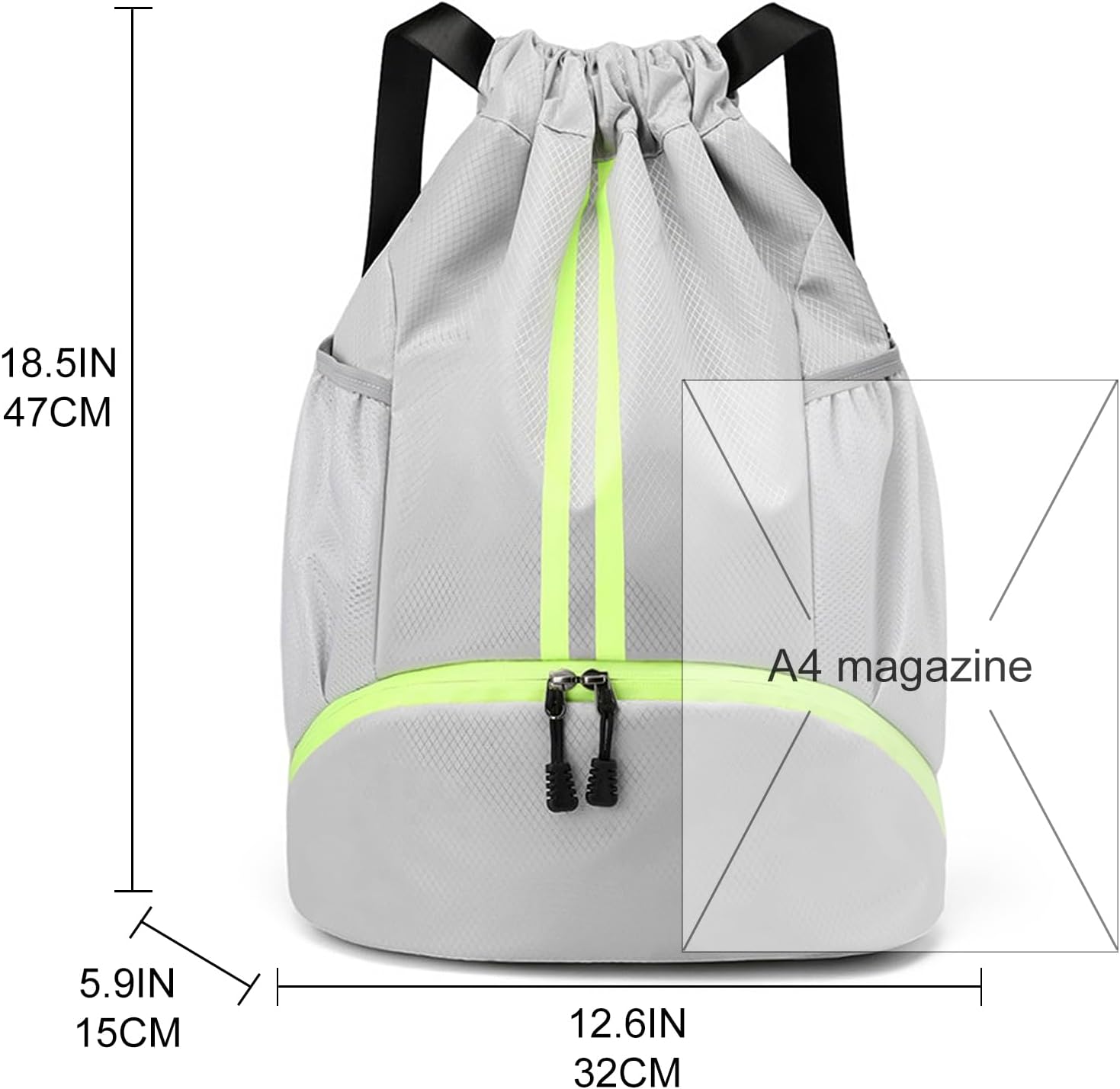 Veki Sport Rucksack mit Kordelzug, Turnbeutel Wasserdicht für Damen und Herren, Sportbeutel mit Bodenfach für Basketball, Fußball, Volleyball, Gymsack für Reisen, Fitnessstudio, Schwimmen – Bild 5