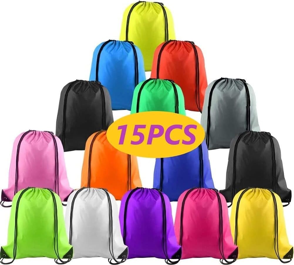 KAHEIGN 15 Pieces Gym Bag Drawstring Backpack Bag, 14 Colours Sack Pack Cinch Gym Bag with Drawstring Sports String Backpack Sports Bags for Fitness or Travel (39 x 34 cm)