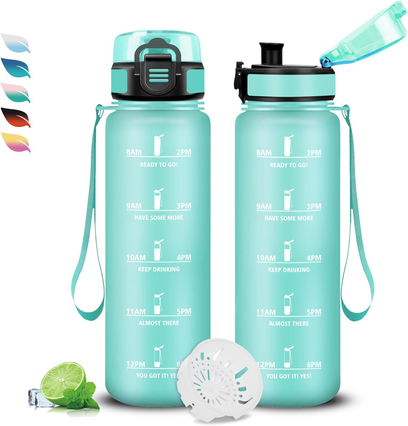 Grsta Children's Water Bottle, 0.5 Litres, Bottle with Time, Water Bottle, Leak-Proof, Water Bottle with Time Marking, Easy to Clean, Adult Bottle for School, Outdoor