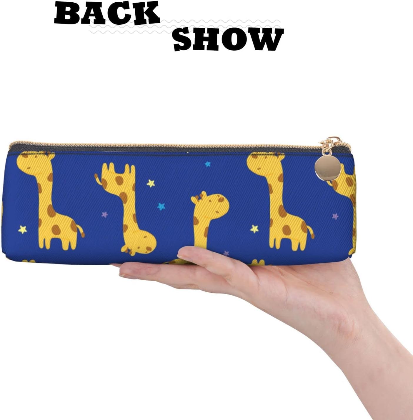 Cute Cartoon Giraffe Pattern Pencil Case Triangle Pencil Case Portable Pencil Case Leather Organizer with Zipper Cosmetic Bag, White, Bag organiser – Bild 4