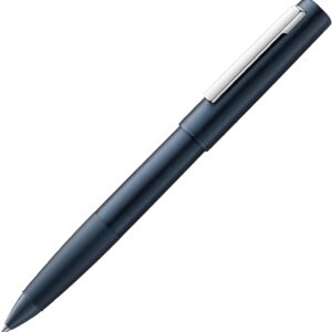 LAMY aion 377 rollerball pen made of anodised aluminium in dark blue with a highly polished stainless steel clip – with rollerball pen refill M 63 black – line width M