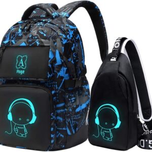 Asge Backpack Boys School Backpack Girls Teenagers Cool School Daypacks Children Reflective School Bag Outdoor Camping Large School Bag Waterproof Satchel Shoulder Bags Set