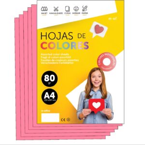 Colourful Paper A4 80 g for Printers & Crafts, Coloured Sheets for Children, Creative Projects, Cards & School m-office (50 Sheets, Pink)